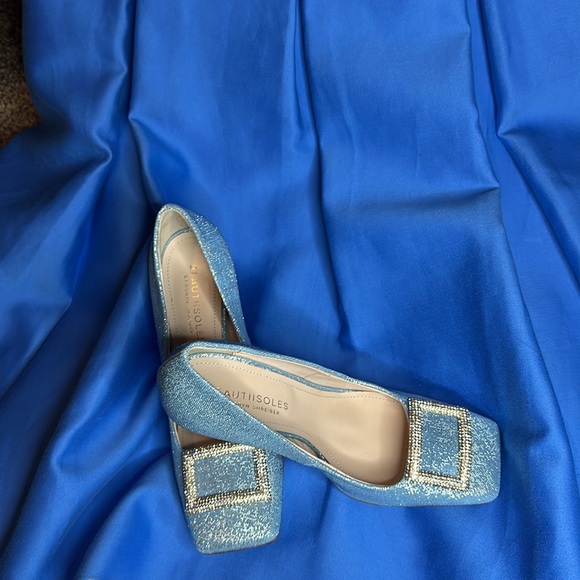 Beautiisoles DAISY SKY BLUE METALLIC 7 Crystal buckle rhinestones Italy. NWOT - Picture 8 of 12